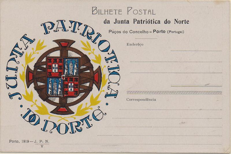 0560 f.jpg -     Lote:    560 (frente)                   Descrição:         Junta Patriótica do Norte * Á Vitória da república &mdash; 13-11-1919.         PI       Valor Base:     &euro; 10,00     Valor Venda:     &euro;      